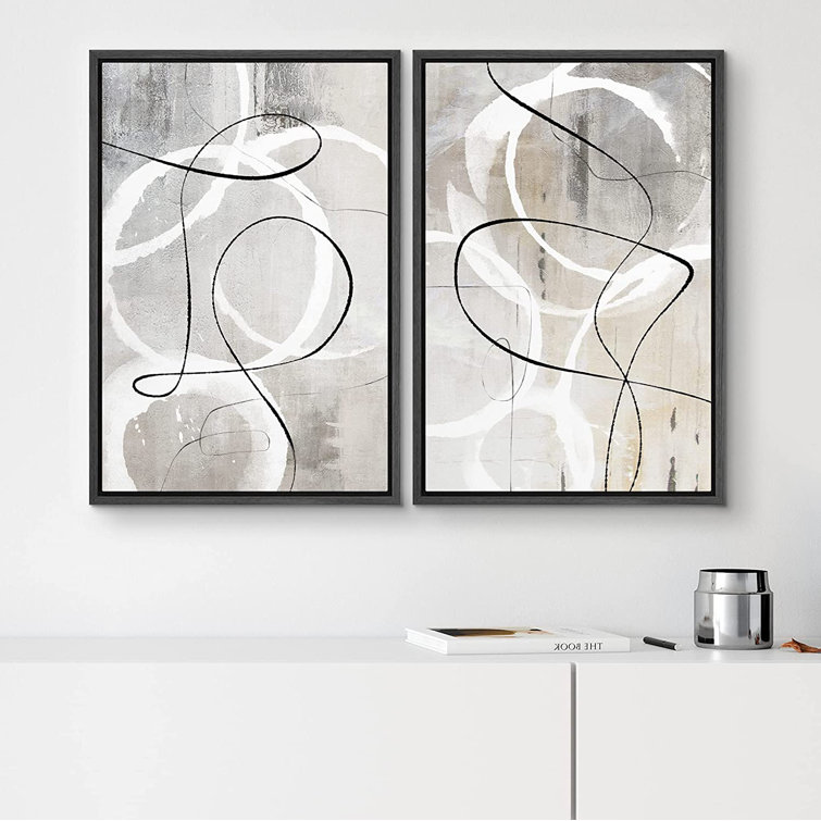 Industrial Grunge Gray Line Art Abstract Geometric Graffiti Street Wall Art. Framed On Canvas 2 Pieces Print